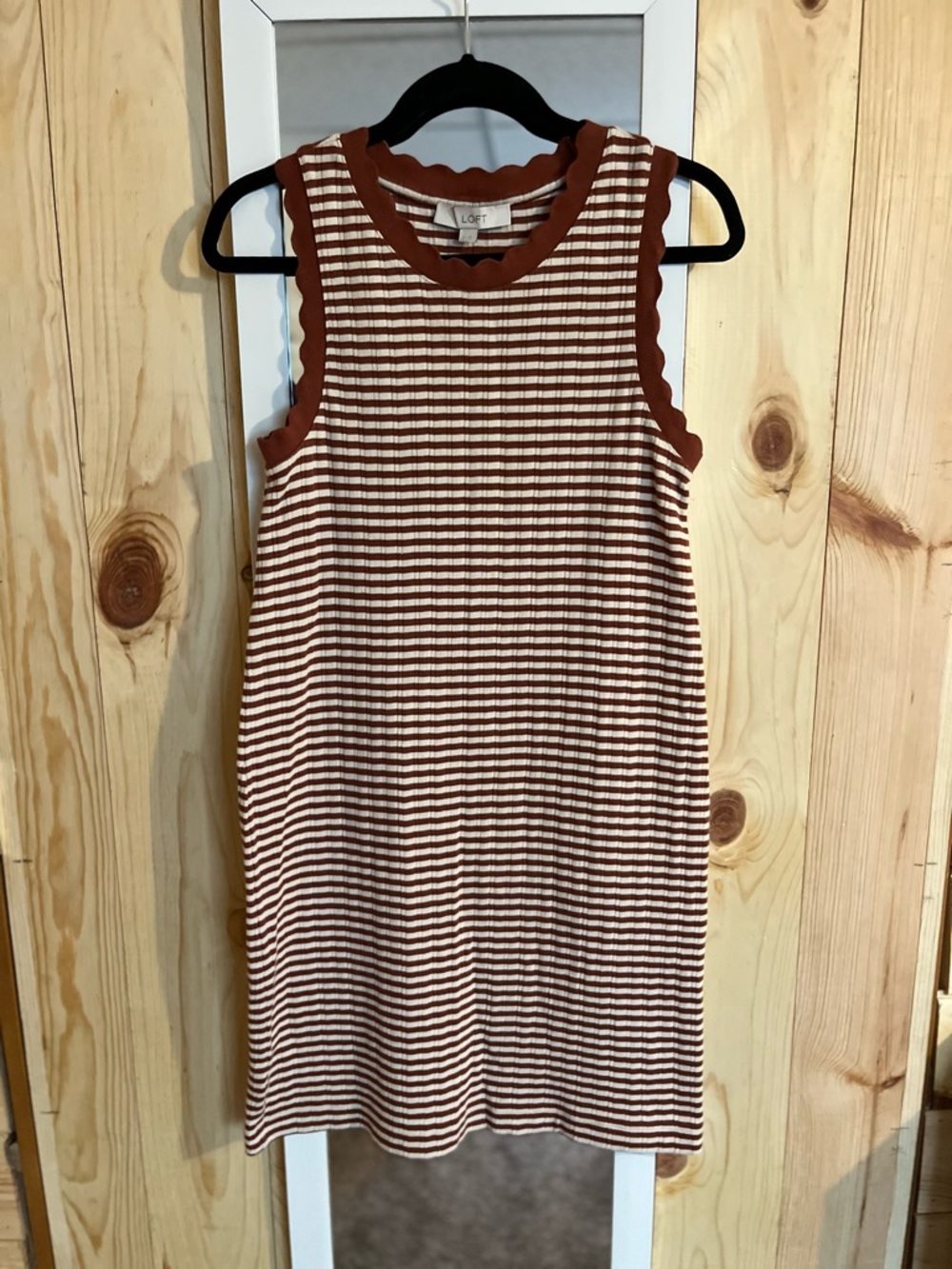 Loft Striped Scalloped Detailed Mini Dress 100% Cotton